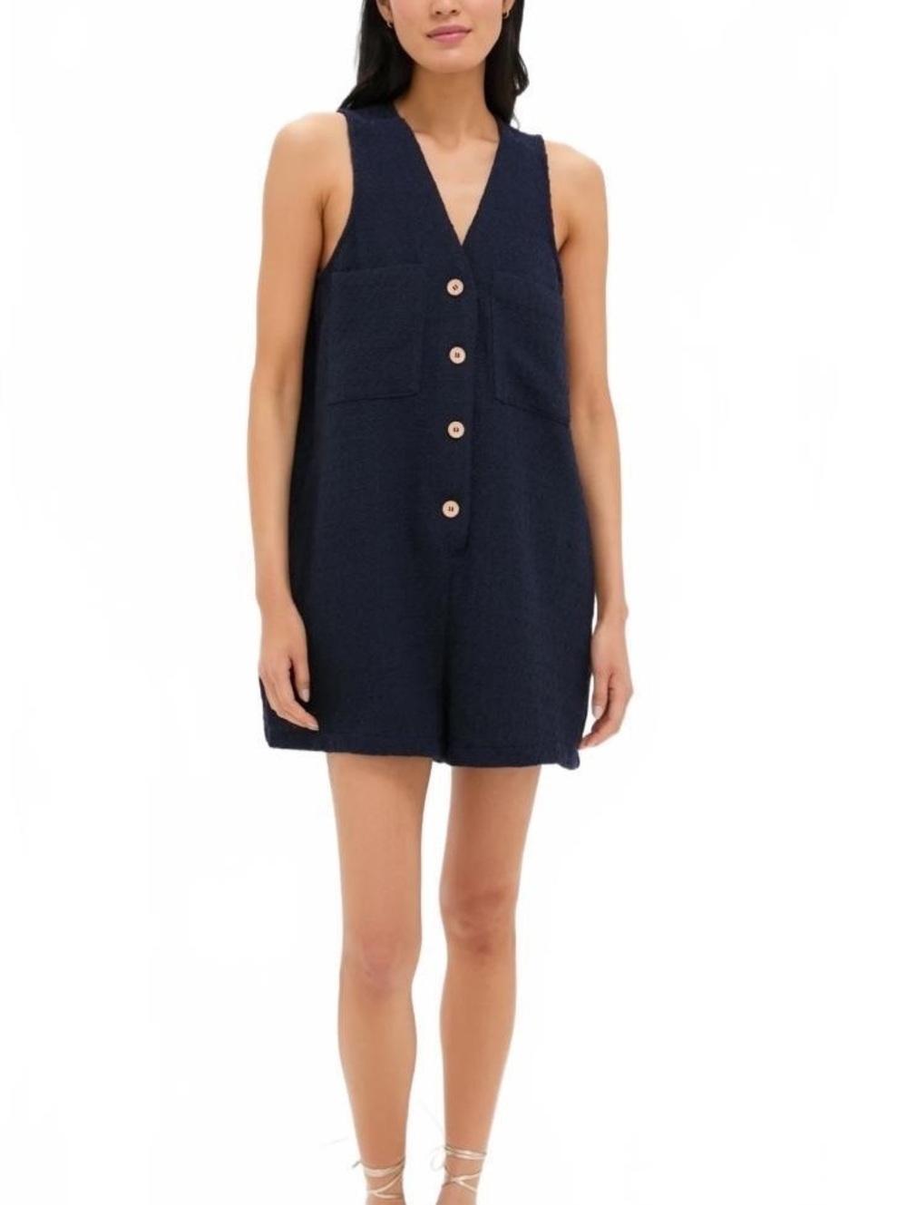 Pomander Place Tuckernuck Navy Textured Myla Romper. Size Small. Retail $128